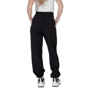 Guess active women black cotton joggers with drawstring waist elastic cuffs and printed laces for casual wear