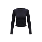 Guess active women black viscose long sleeve crop top with subtle embroidered logo on the chest