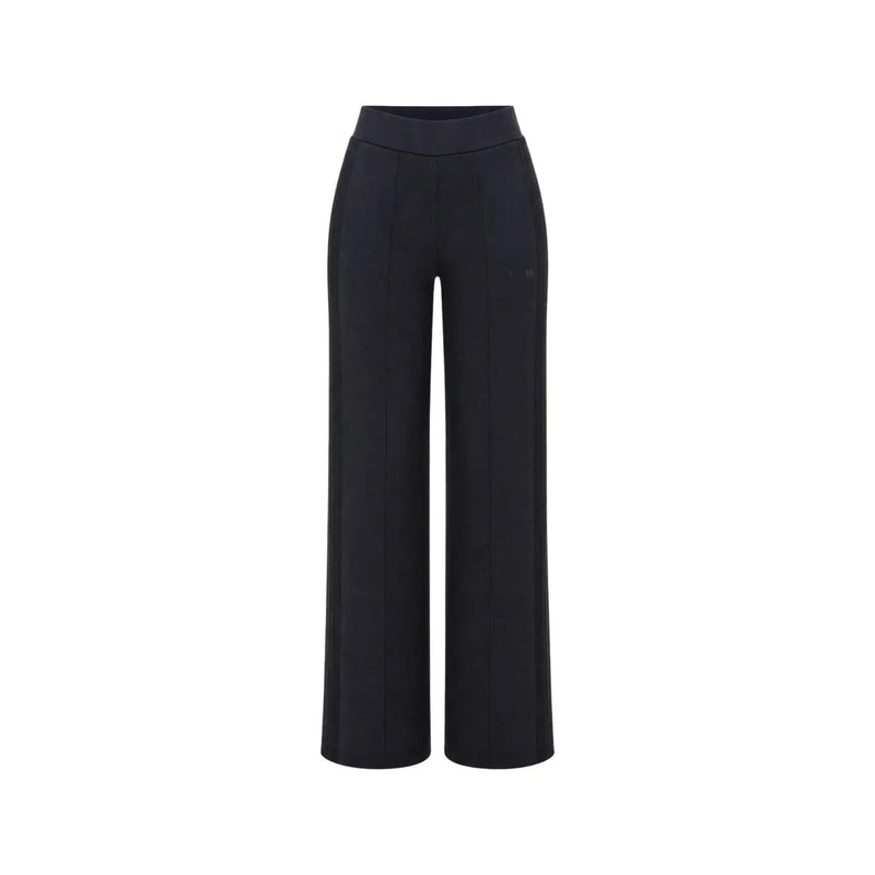 Black Guess Active women Lyra straight trousers with wide-leg fit and subtle branding on the thigh