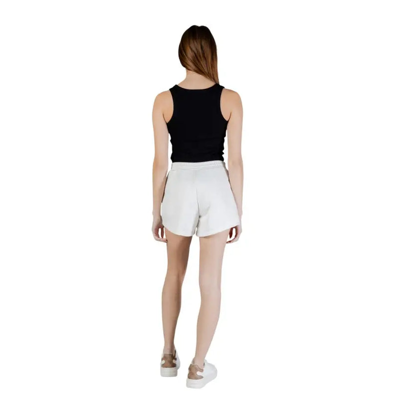 Guess Active women white high-waisted shorts in cotton polyester with a clean minimalist design