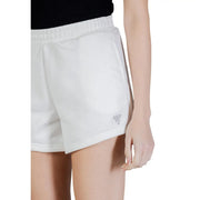 Guess active women white cotton polyester athletic shorts with elastic waistband and embroidered logo on lower right leg