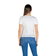 Guess Active women white cotton t-shirt with round neck short sleeves and subtle fabric texture