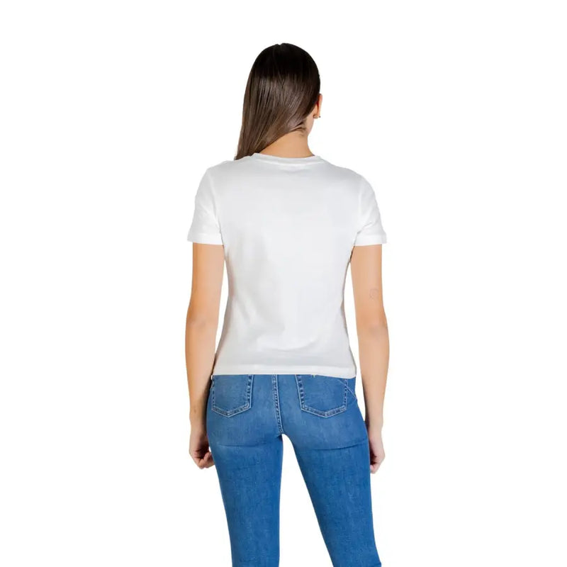 Guess Active women white cotton t-shirt with round neck short sleeves and subtle fabric texture