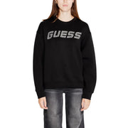 Guess active women’s black sweatshirt with sparkling silver guess logo print and round neck detail