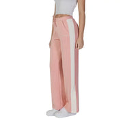 Guess Active women’s pink and white wide-leg sweatpants with side stripes, drawstring waistband, and front pockets