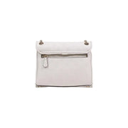 Guess beige handbag with pockets featuring white leather crossbody design embossed logo and silver-toned hardware