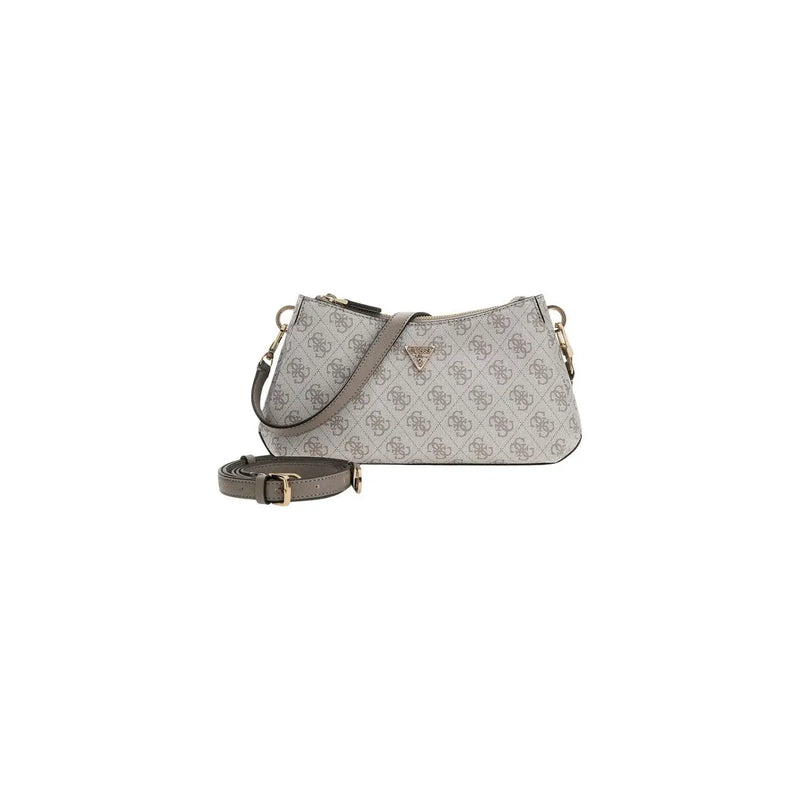 Guess light gray shoulder bag with monogram pattern and adjustable strap