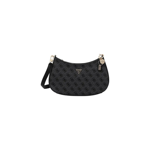 Guess black shoulder bag with repeating logo pattern and gold-tone hardware