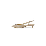 Beige leather Guess slingback pump with slender heel and silver buckle at toe size 4