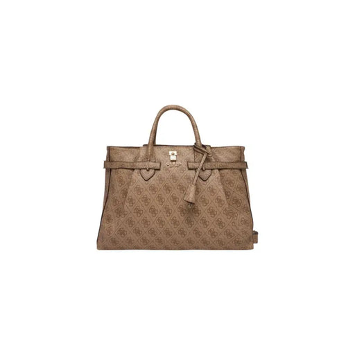 Guess beige polyurethane handbag with monogram pattern and gold hardware