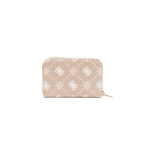 Guess Beige Print Zip Wallet with Pockets for Women