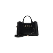 Guess black handbag with shoulder strap and pockets featuring a sleek structured design and silver horsebit clasp