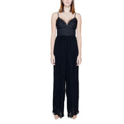 Guess black lace and pleated jumpsuit with thin spaghetti straps and sweetheart neckline for elegant occasions
