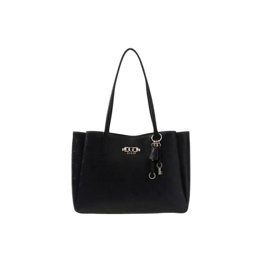 Guess black polyurethane tote bag with embossed logo and keychain