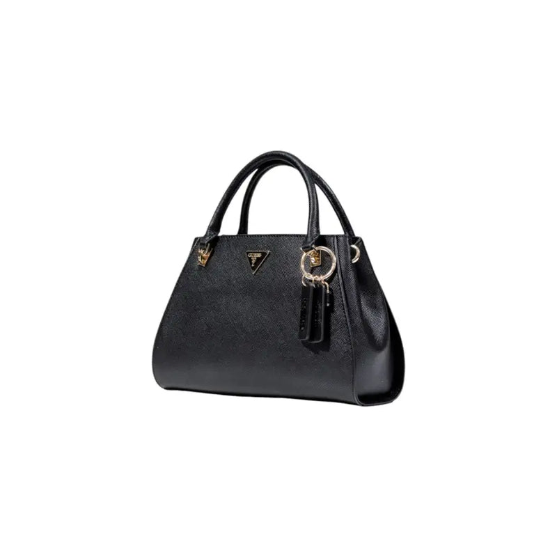 Guess black polyurethane handbag with textured leather and gold-tone hardware featuring a shoulder strap