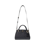 Guess black polyurethane handbag with textured surface gold-tone hardware and detachable shoulder strap