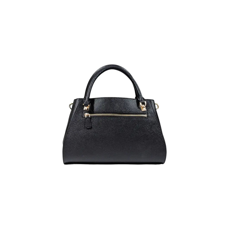 Guess black polyurethane handbag with textured surface gold-tone zipper and hardware with shoulder strap