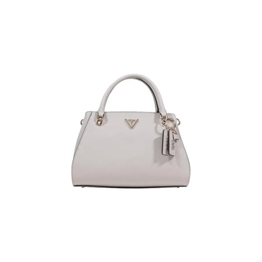 Elegantes Hellgrau Guess Handtasche mit strukturiertem Design und goldfarbenen Beschlägen