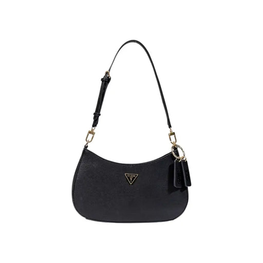 Guess black textured leather shoulder bag with gold-tone hardware
