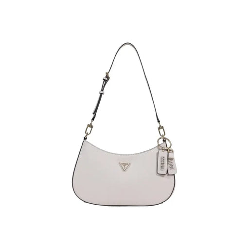 Elegantes Hellgrau Guess Schultertasche mit strukturierter Oberfläche und silberfarbenen Beschlägen