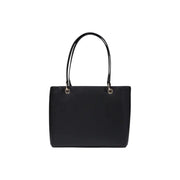 Guess black polyurethane handbag tote with zip pockets featuring sleek minimalist design and matching handles