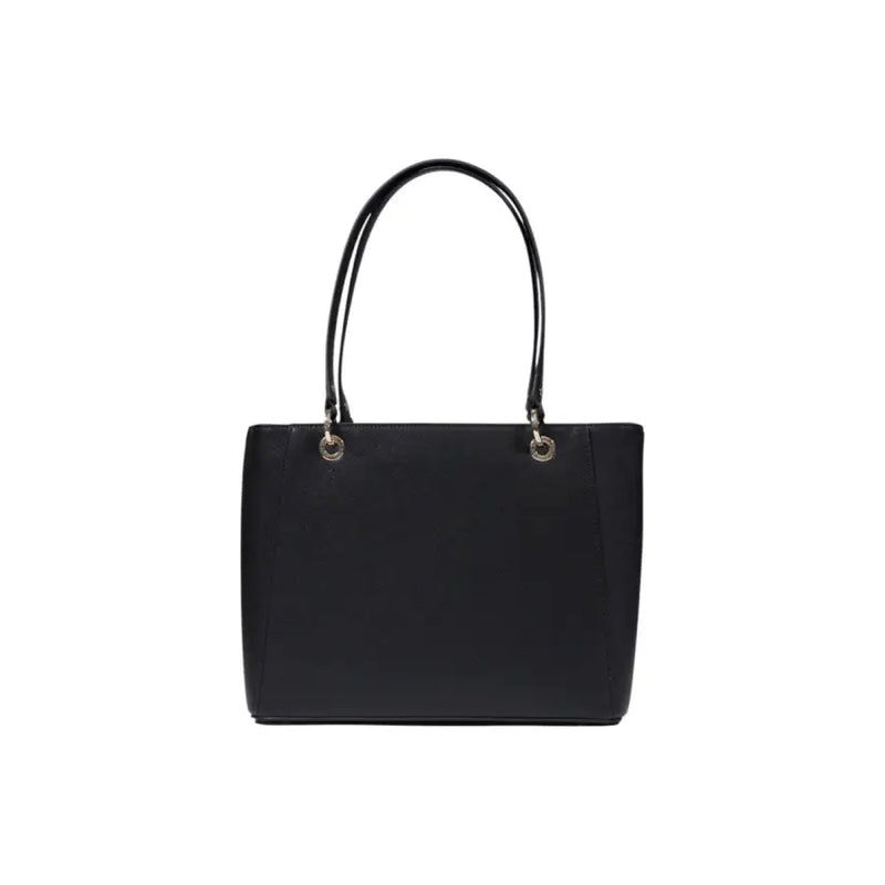 Guess black polyurethane handbag tote with zip pockets featuring sleek minimalist design and matching handles