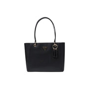 Black Guess polyurethane handbag with sleek leather-like material and gold-tone zip pocket hardware