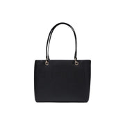Guess black polyurethane handbag tote with zip pockets featuring sleek minimalist design and matching handles