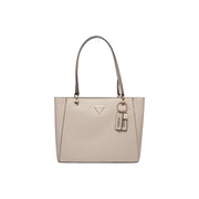Guess Sac cabas en cuir texturé beige avec logo triangulaire argenté et porte-clés