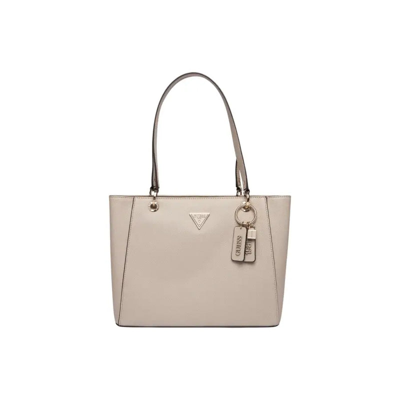 Guess Sac cabas en cuir texturé beige avec logo triangulaire argenté et porte-clés