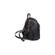 Guess black polyurethane rucksack featuring quilted leather design with gold-tone hardware and chain strap accents