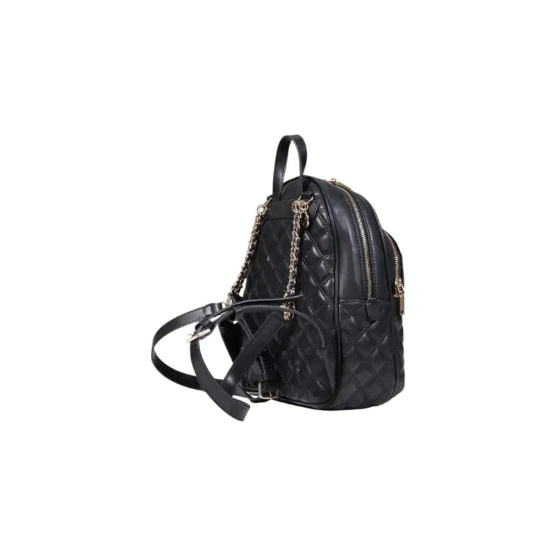 Guess black polyurethane rucksack featuring quilted leather design with gold-tone hardware and chain strap accents