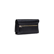 Guess black polyurethane shoulder bag featuring a black textured leather wallet with a gold-tone zipper