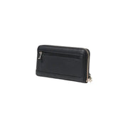 Guess black textured leather women wallet with silver zippers and subtle logo from spring summer collection