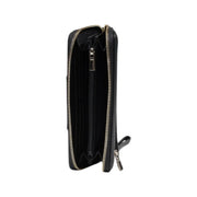Guess black polyurethane women wallet with dual zippers and gold-tone hardware from spring summer collection