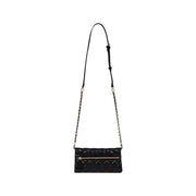 Guess black quilted polyurethane crossbody bag with gold-tone zipper chain strap and inside pockets for women