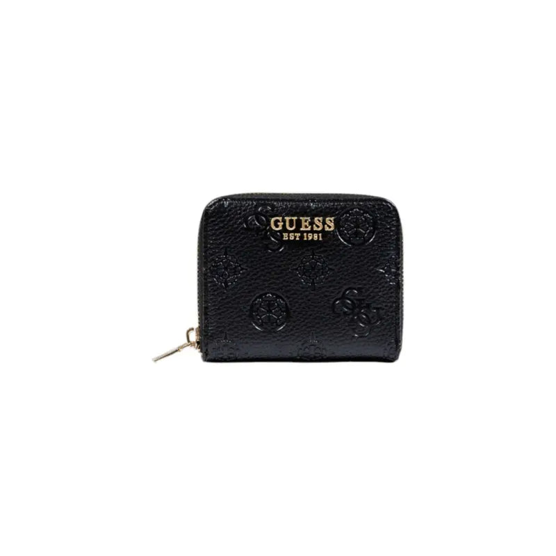 Guess Black Polyurethane Zip Wallet with Embossed Logo
