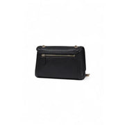 Guess black leather crossbody bag for women with gold-tone hardware and textured surface featuring multiple pockets