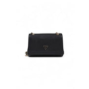 Black Guess shoulder bag for women with textured leather, gold-tone hardware, crossbody design, and multiple pockets