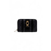 Guess Black Zip Wallet with Glossy Snakeskin Pattern and Gold Clasp