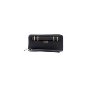 Guess Black zip wallet with gold hardware, wrist strap, multiple pockets