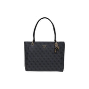 Guess Sac à main noir orné d'un motif logo répété et de détails dorés.