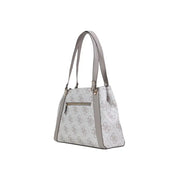 White guess polyurethane handbag with gray monogram pattern and matching gray leather straps 38x25x13 cm