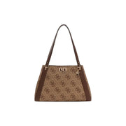 Guess brown and beige patterned polyurethane handbag with repeating logo design 38x25x13 cm
