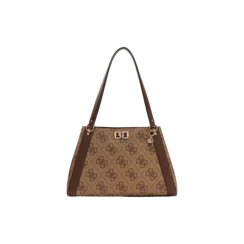 Guess Braune, bedruckte Polyurethan-Handtasche mit Monogrammmuster, 38 x 25 x 13 cm