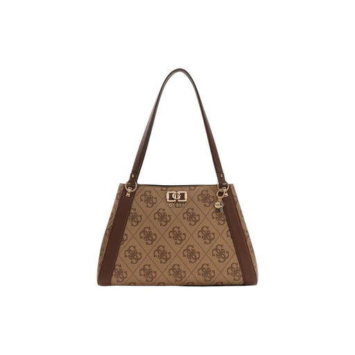 Guess brown print polyurethane handbag with monogram pattern, 38x25x13 cm