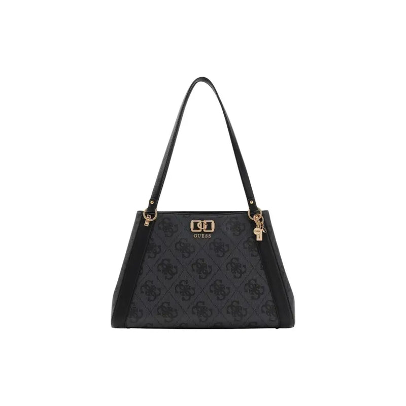 Guess Braune Handtasche aus Polyurethan mit Print, sich wiederholendem Logo und goldfarbenen Beschlägen, 38 x 25 x 13 cm