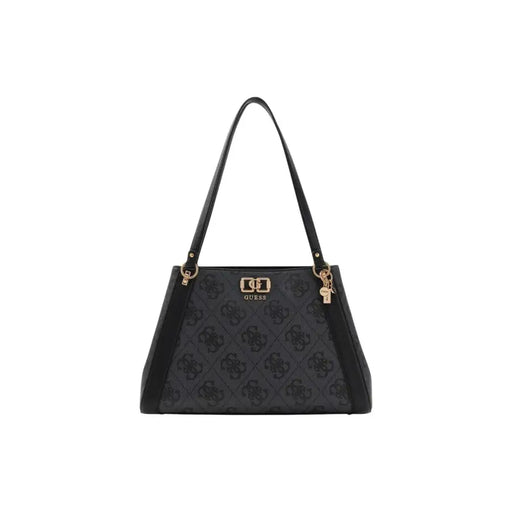 Guess Braune Handtasche aus Polyurethan mit Print, sich wiederholendem Logo und goldfarbenen Beschlägen, 38 x 25 x 13 cm