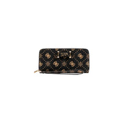 Guess brown print wallet with zip pockets black leather and gold logo