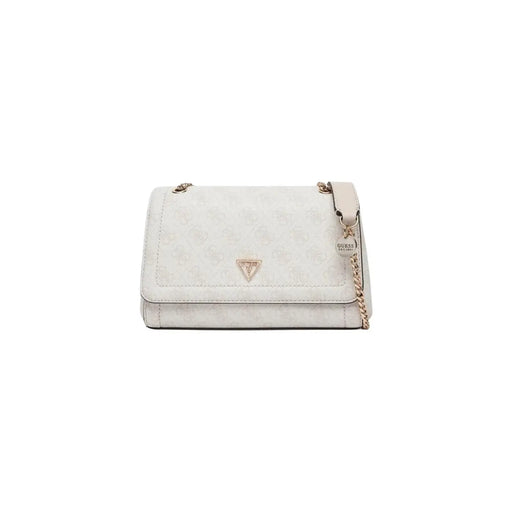 Guess brown printed polyurethane handbag with gold chain strap